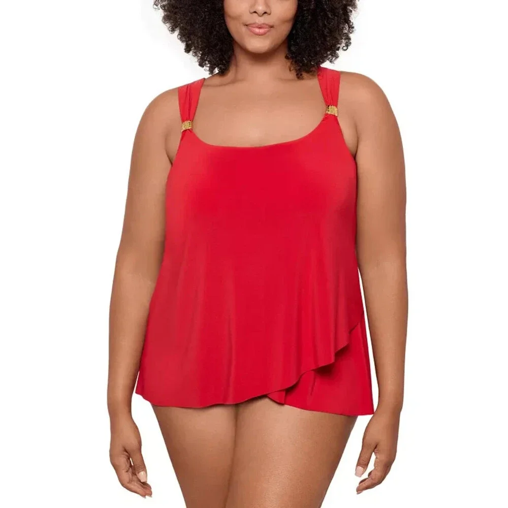 Miraclesuit Plus Size Razzle Dazzle Asymmetrical-Drape Tankini Top Cayenne 18W